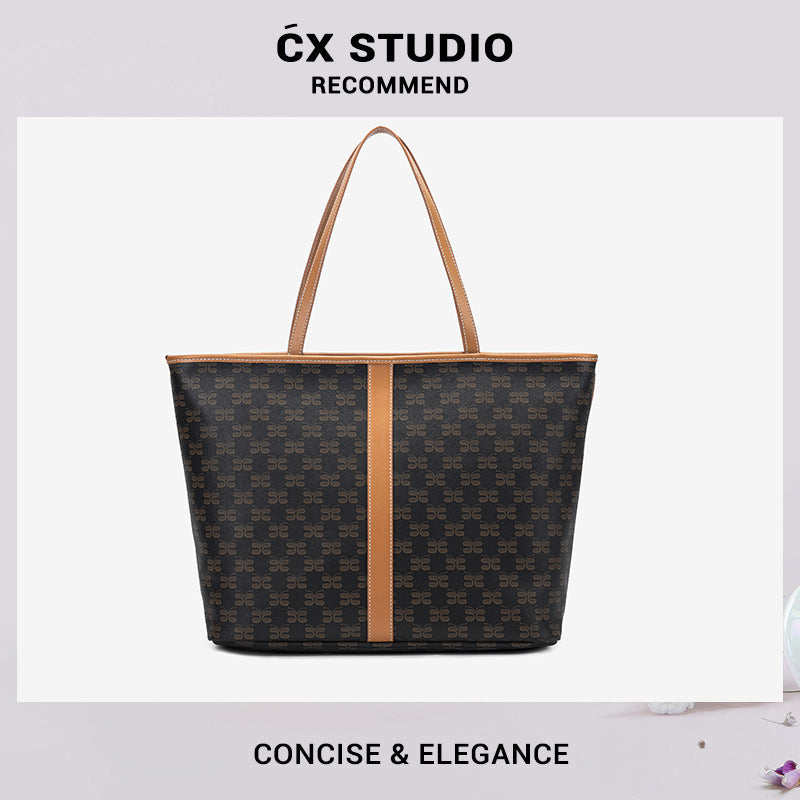 托特包包女2024新款欧美复古手提包老花女士大容量单肩女包时尚