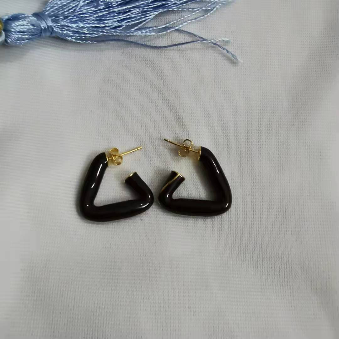 BV家21新款三角几何形珐琅耳钉女高级感重工不规则银针滴釉耳环