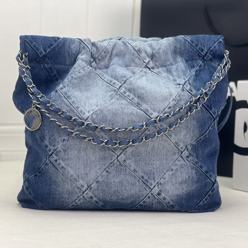 2025中古丹宁牛仔垃圾袋vintage单肩包22bag复古包大容量休闲包女