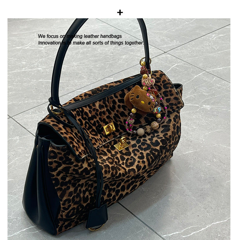 高级感包包女2024新款大容量豹纹托特包马毛手提单肩斜挎凯莉包潮