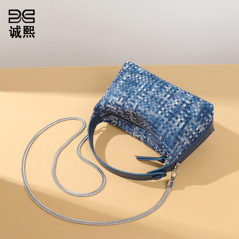 时尚小清新百搭手提饭盒包休闲百搭单肩斜跨包潮流牛仔布质感女包