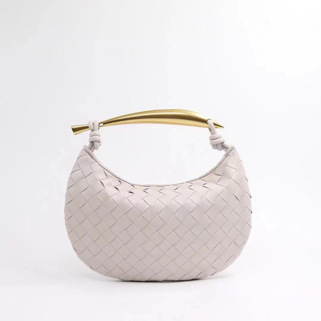 2022款月半鲨鱼包皱褶手提包牛皮编织包大容量白搭手拎腋下包时尚