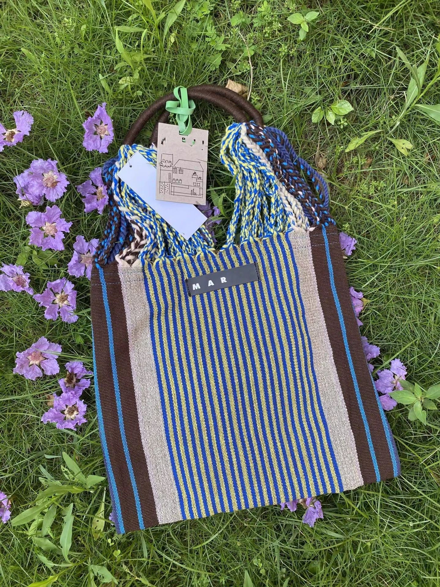 玛尼帆布吊床包针织条纹编织包大容量购物袋休闲单肩手提托特女包