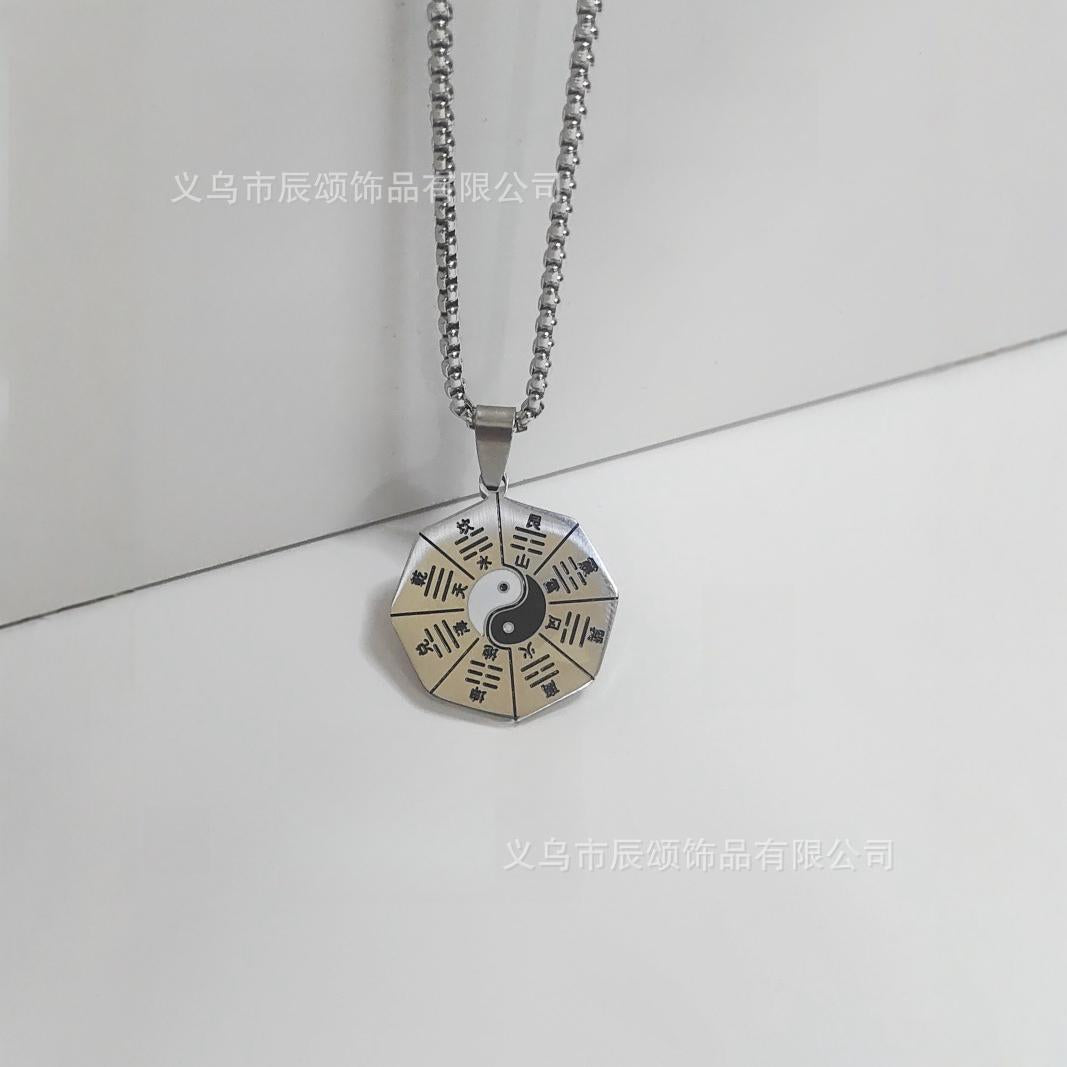 复古民族风太极八卦图项链国潮旅游纪念品钛钢吊坠毛衣链饰品批发