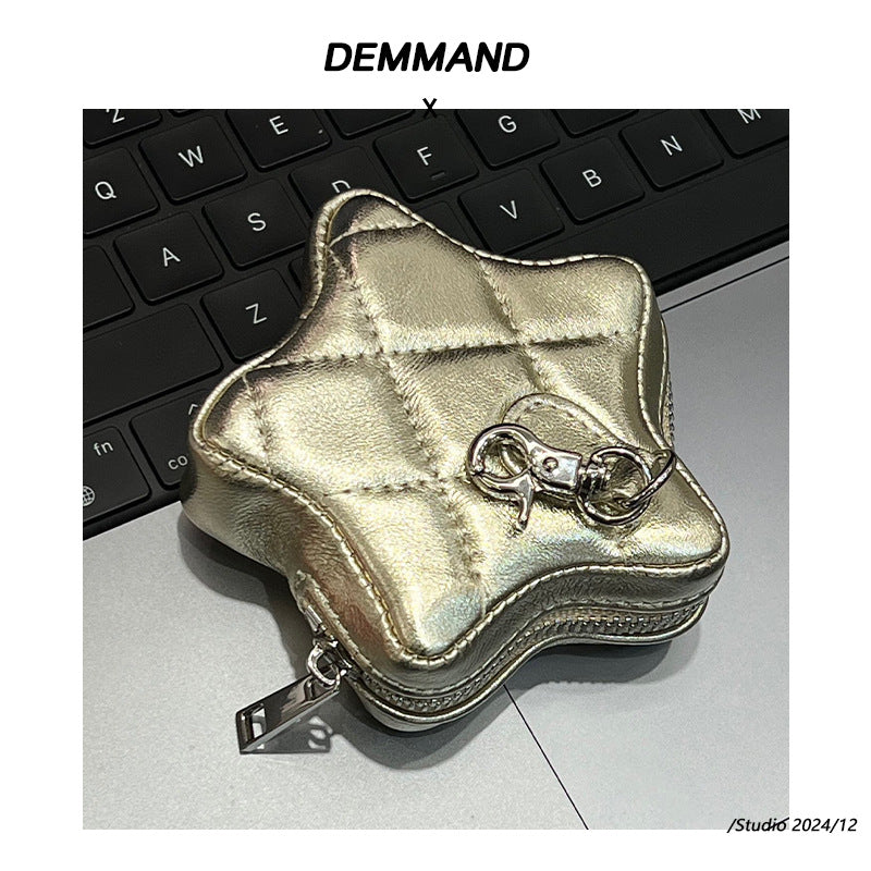 头层牛皮星星配饰包腰包链条包挂饰装饰真皮银色小包包单肩斜挎包