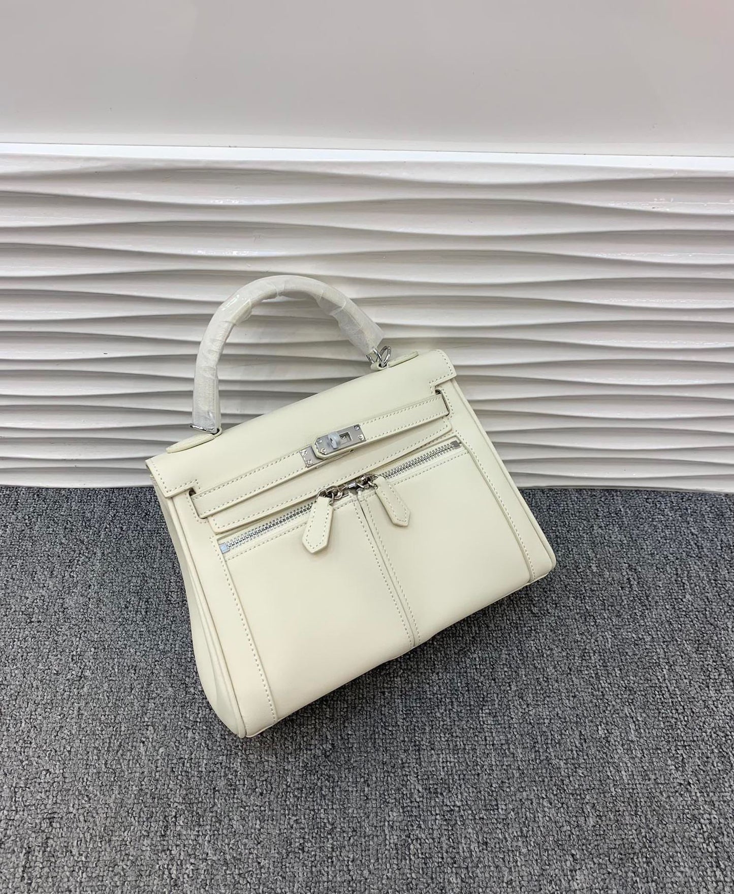 真皮复古双口袋凯莉包包女高级感大容量手提包百搭通勤单肩斜挎包