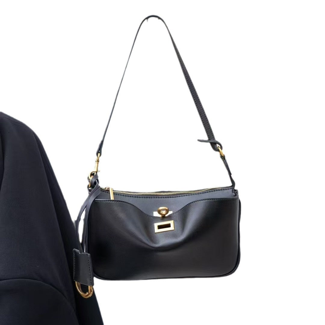 头层牛皮真皮女包腋下包锁扣小方包机车手提包法棍包单肩包斜挎包