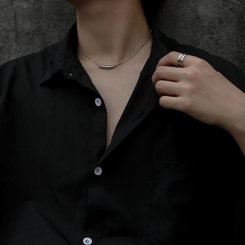 小茄子锁骨链男禁欲项链男潮小众设计简约冷淡风饰品钛钢女生颈链