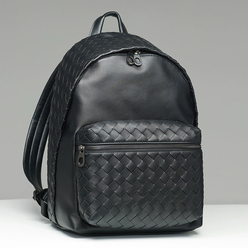 x&bv双肩包男真皮商务休闲简约编织电脑书包旅行包大容量男士背包