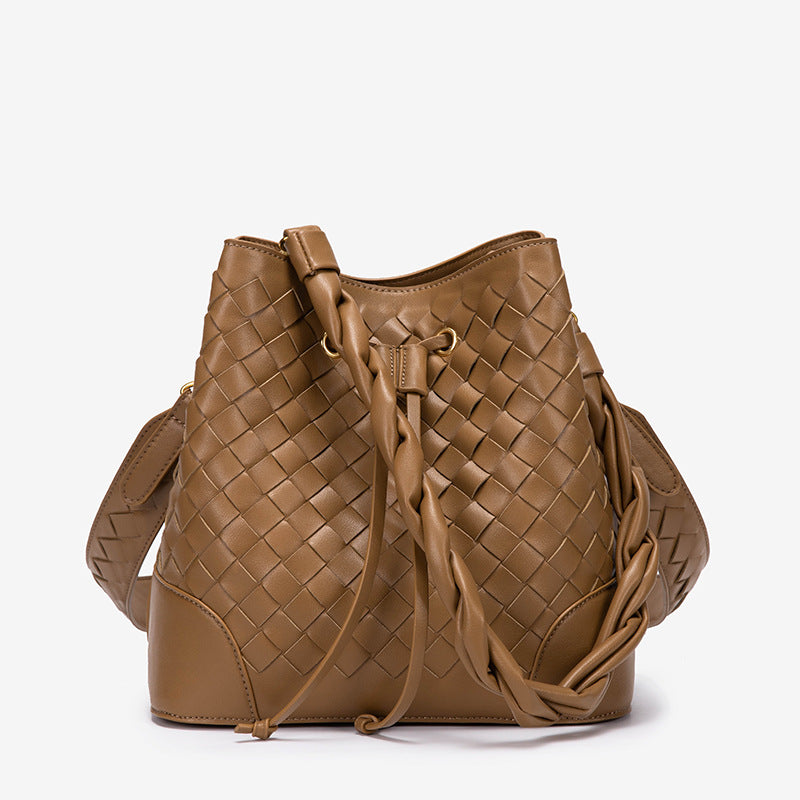 水桶包 2024新款复古编织包大容量通勤单肩包包女士时尚斜跨女包