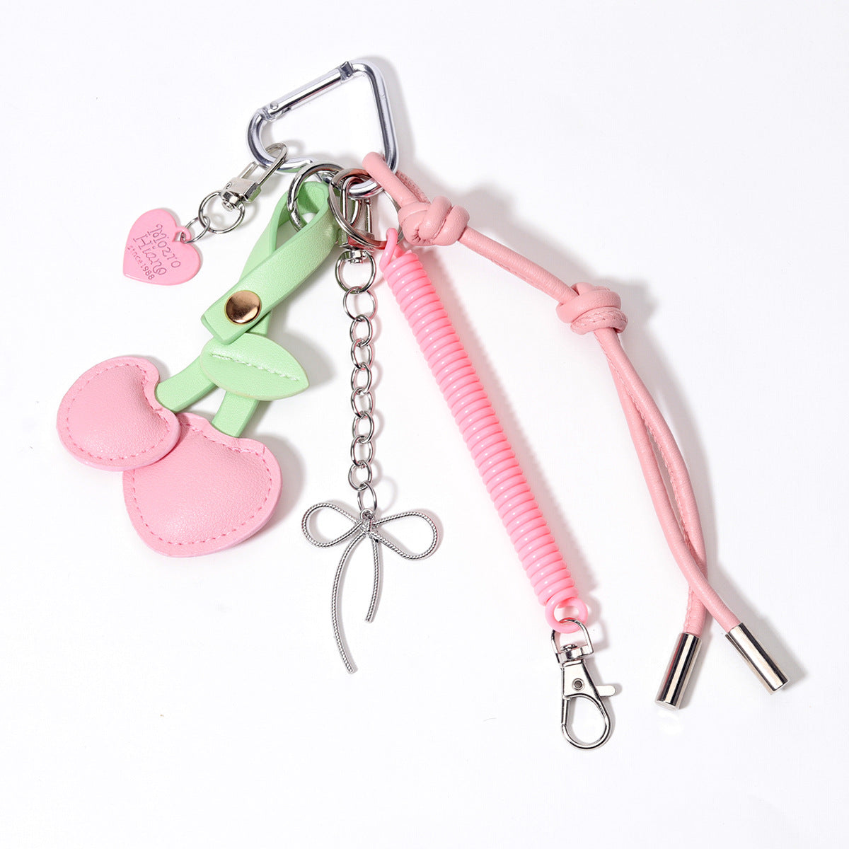 跨境代发货源PU皮革樱桃包挂MIU系包包挂件韩系金属爱心挂件定制