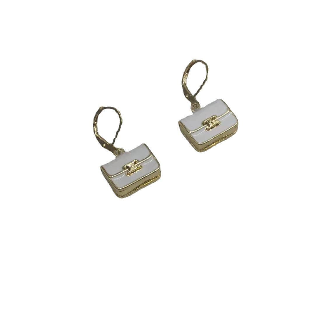 赛家21新款白色珐琅包包耳环女高级感气质凯旋门Celi风公文包耳扣