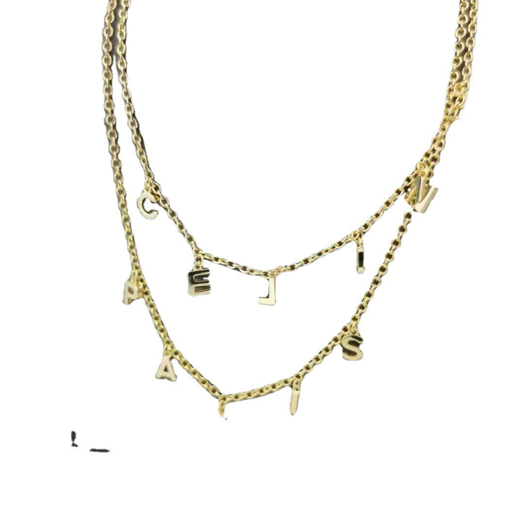赛家新款celi字母双层项链女高级感时尚气质ins风字母流苏锁骨链