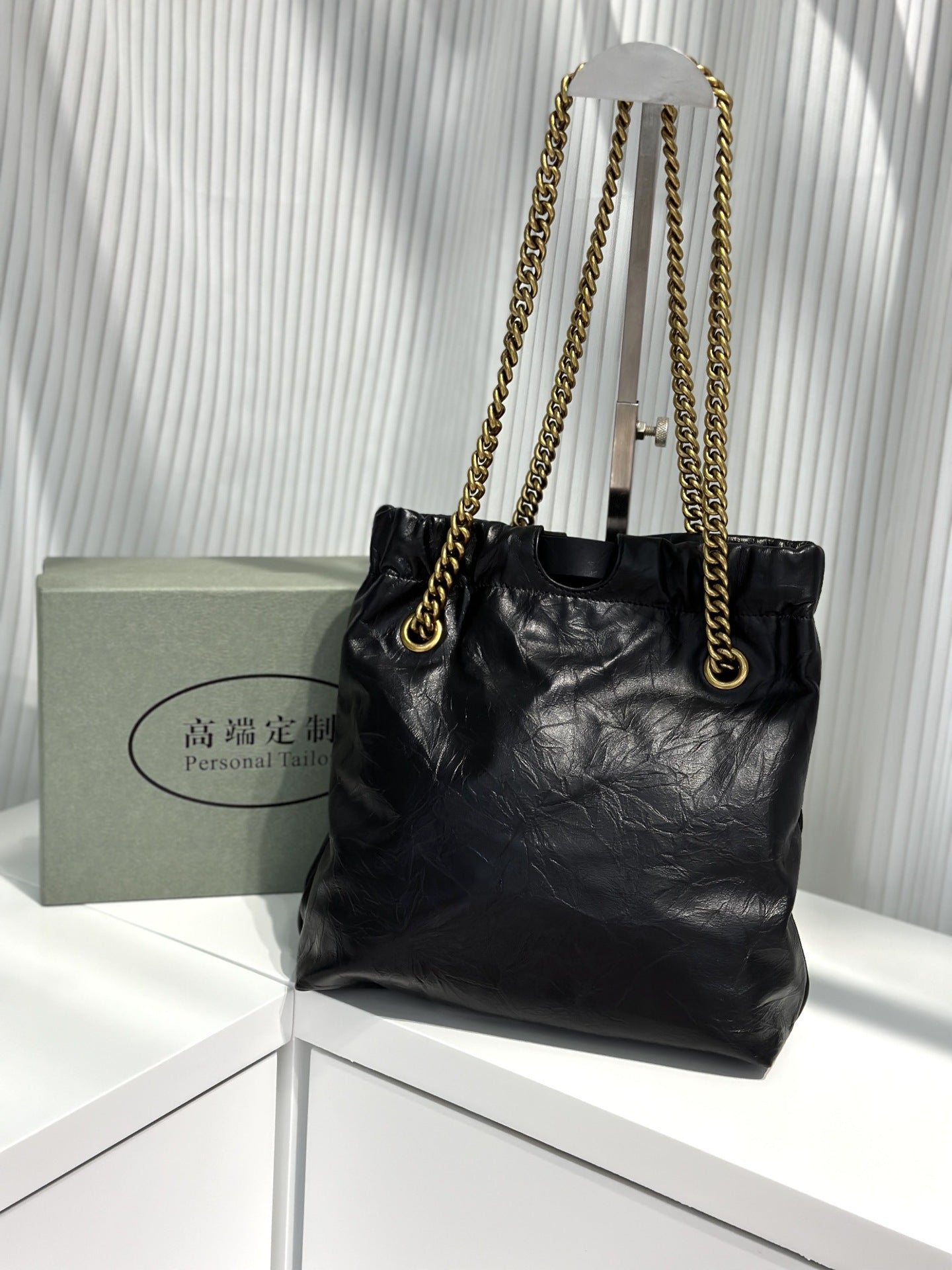 ins风慵懒随性手抓纹头层植鞣牛皮 链条单肩托特大包高质感垃圾袋