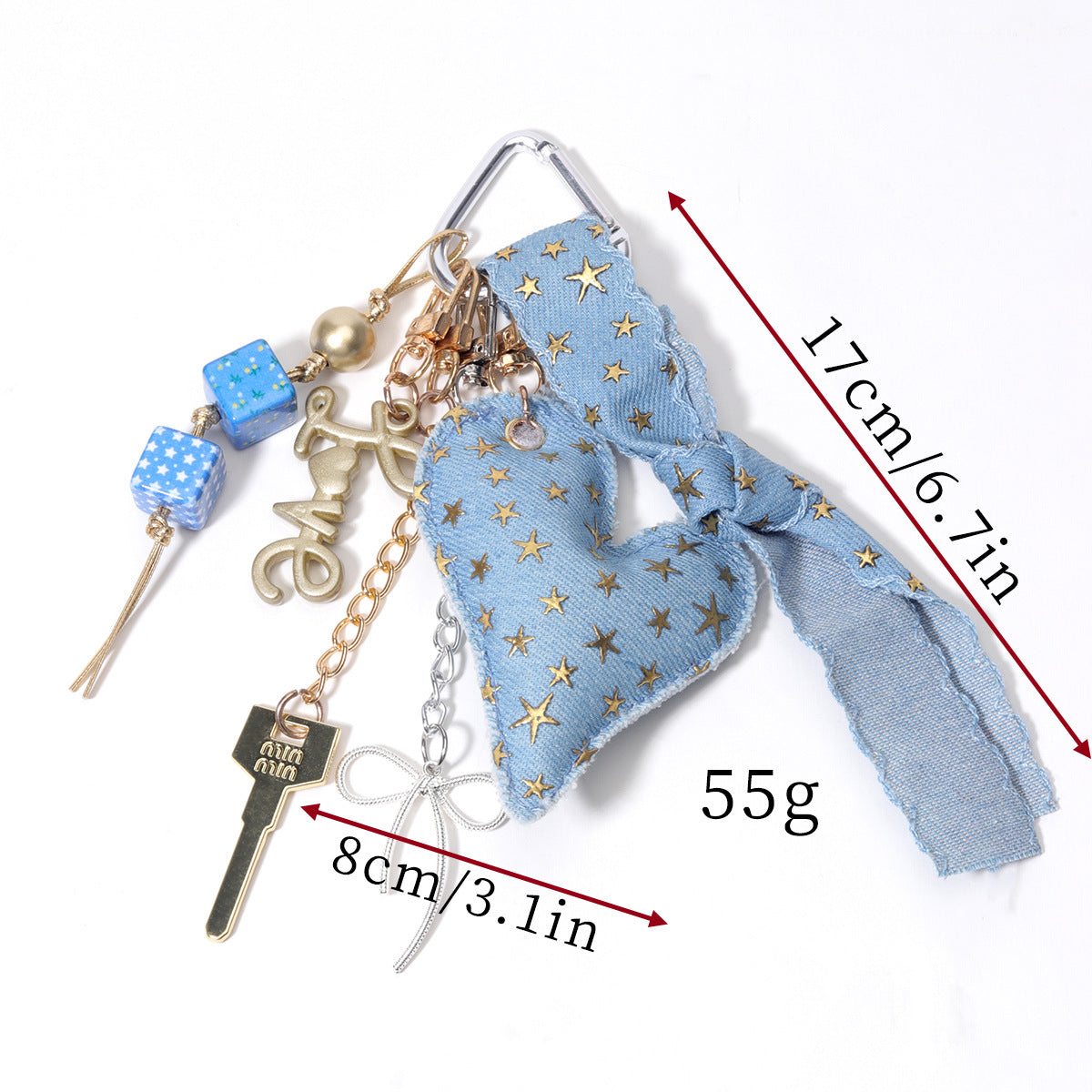 阿乌美工厂复古牛仔满天星蓝色充棉爱心高级感桃心包包挂饰现货