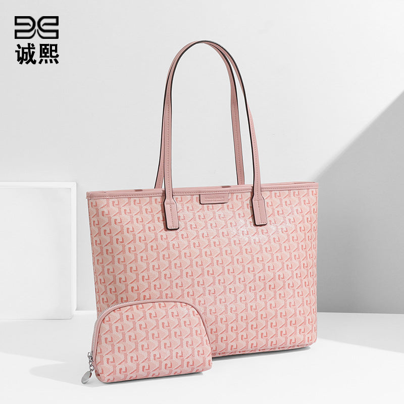 新款简约休闲手提单肩女包上班通勤百搭软皮大容量狗牙子母托特包