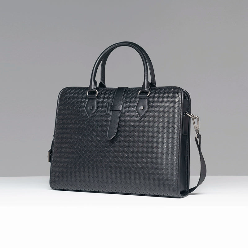 x&bv公文包男士手提包商务休闲编织男包电脑包真皮大单肩斜挎包男