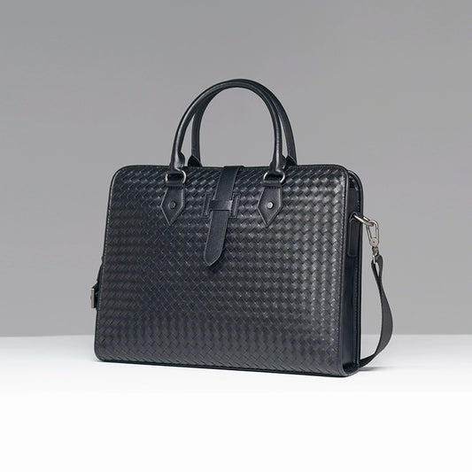 x&bv公文包男士手提包商务休闲编织男包电脑包真皮大单肩斜挎包男