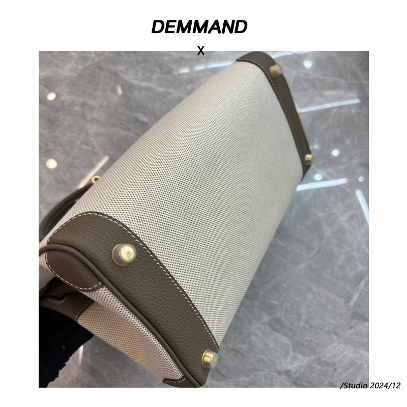 包包女2024新款潮手提包韩版时尚斜跨包女士牛皮配帆布铂金包包