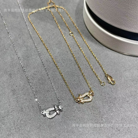 费雷德高版本fred马蹄项链S925银镀18K厚金镶钻航海项链厂家直销