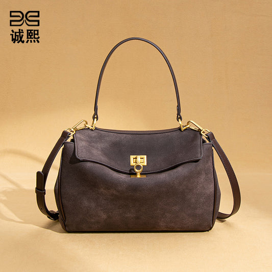 小众百搭磨砂新款凯莉包高级感手提麂皮绒女包个性潮流单肩斜挎包