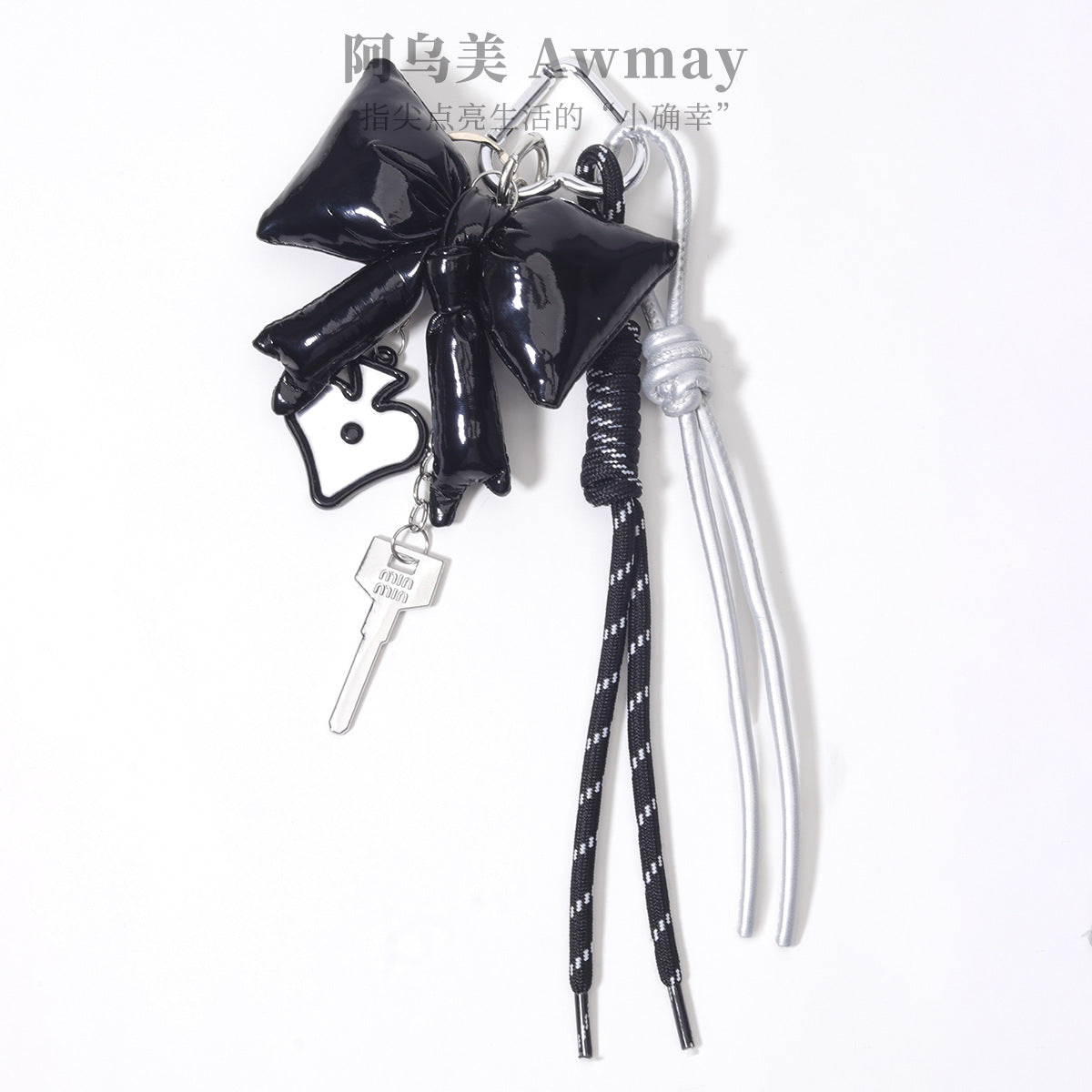 阿乌美工厂现货皮质充棉大蝴蝶结桃心包包挂饰钥匙扣编织绳定制