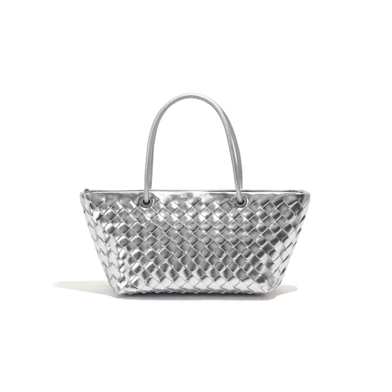 跨境欧美时尚女包手工编织批发简约高级大容量手提单肩斜挎托特包