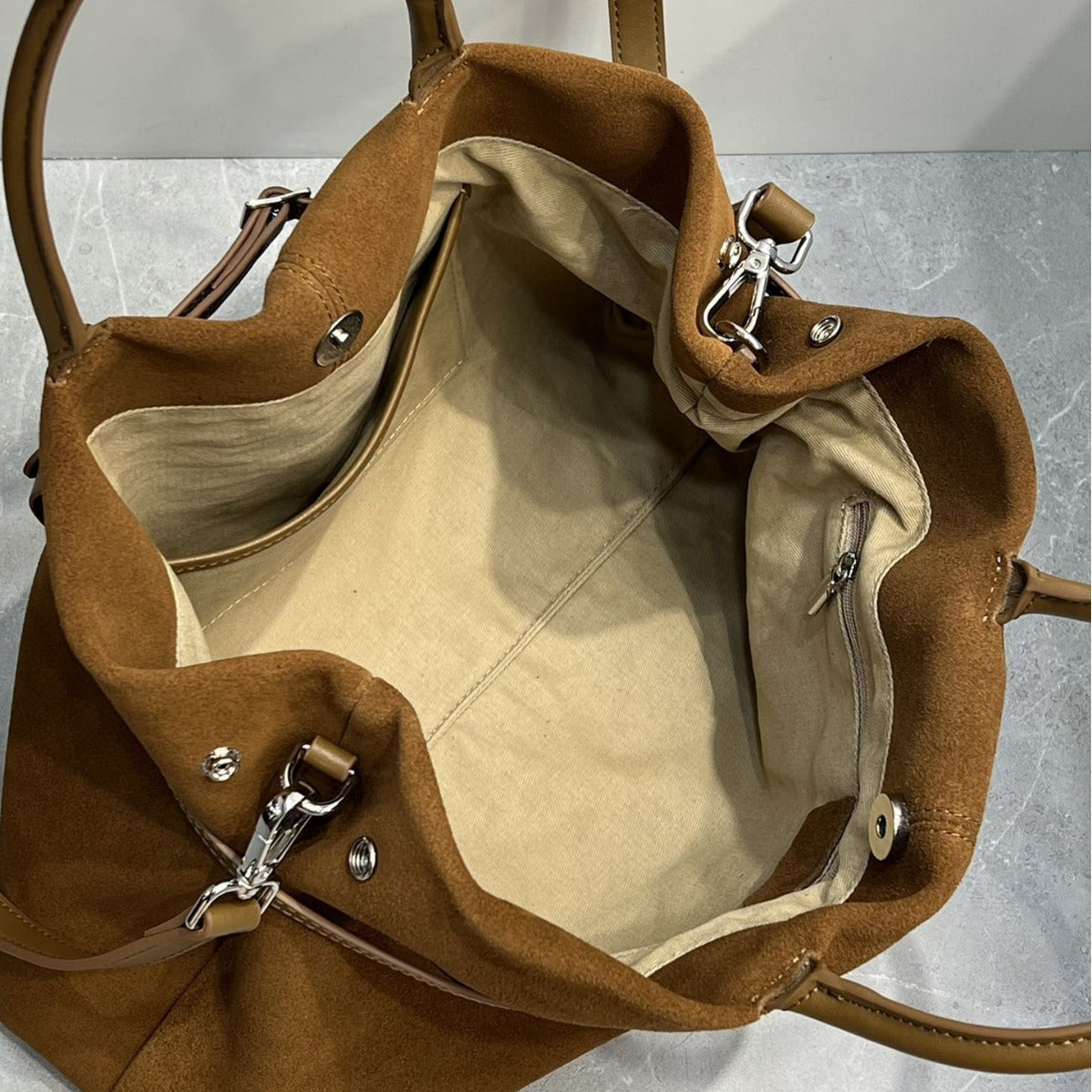 女包中古麂皮大容量托特包保龄球包牛皮通勤公文包腋下手提斜挎包