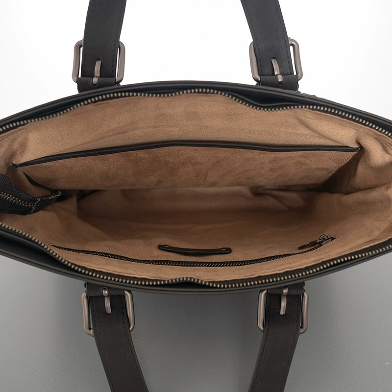 X&BV真皮男士手提包横款编织单肩斜挎包男商务休闲电脑包公文包男