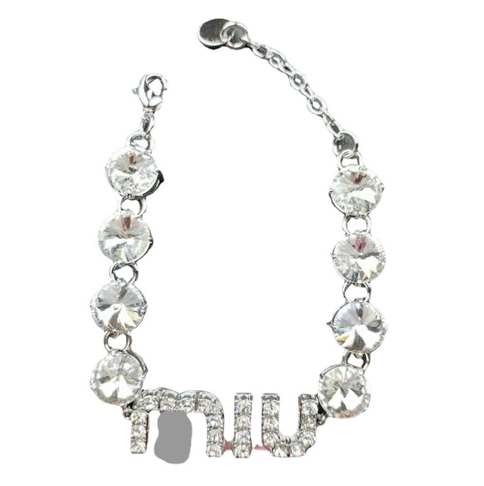 缪家手链MIU字母镶钻水晶锆石项链个性时尚高级感可调节满钻手链