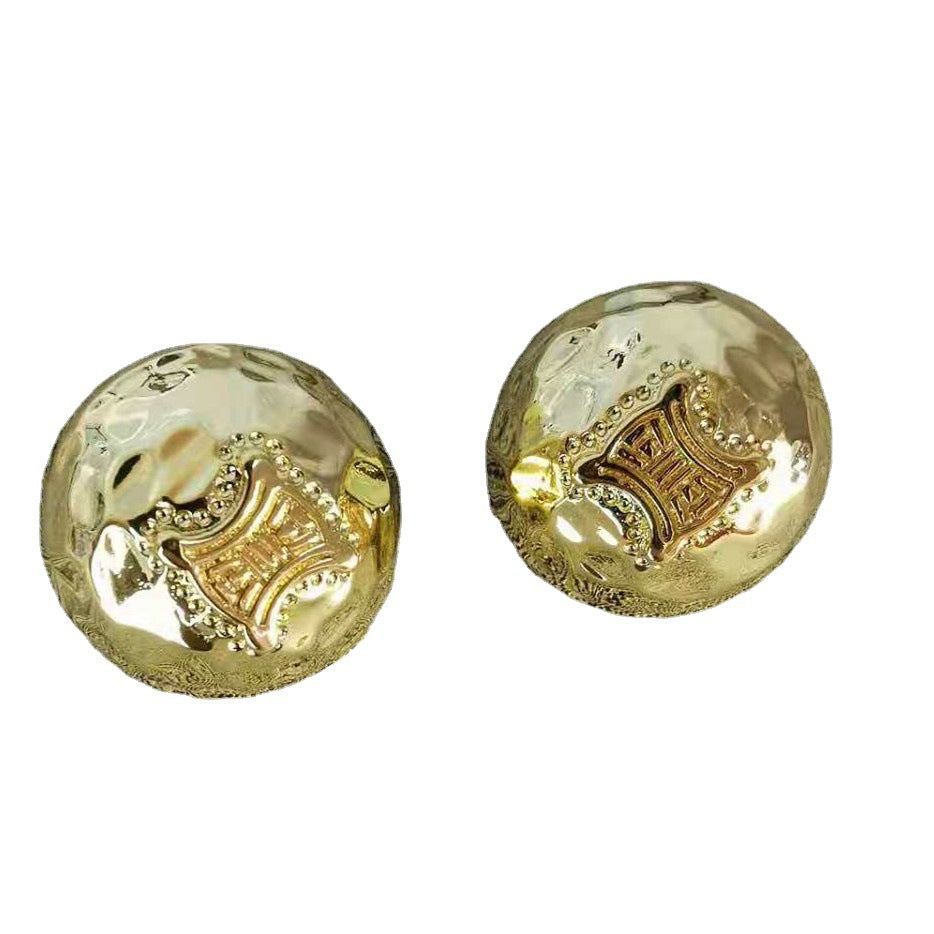 赛家新款凯旋门半球耳夹铜电镀18K金复古中古vintage风耳环无耳洞