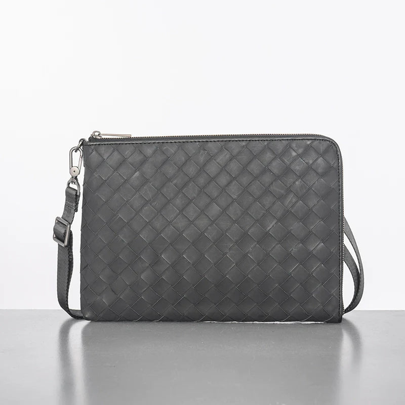 X&BV编织男包手拿包真皮大容量休闲男士手包多功能单肩斜挎包时尚