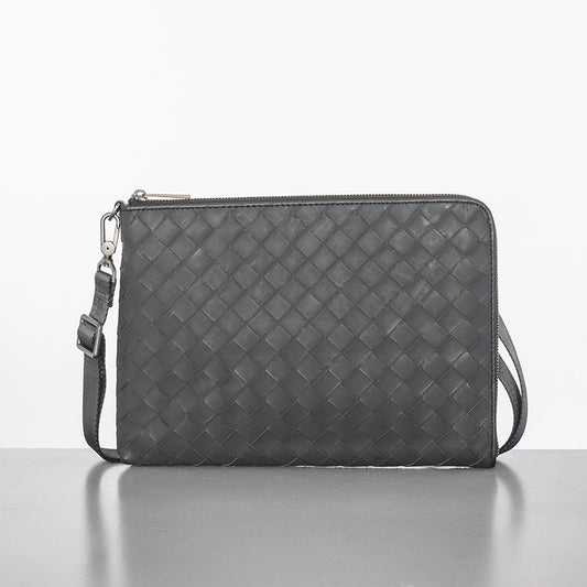 X&BV编织男包手拿包真皮大容量休闲男士手包多功能单肩斜挎包时尚