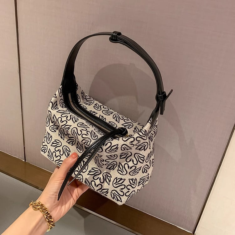 罗家时尚天鹅刺绣医生包包2023秋冬款女包帆布单肩手提休闲秋腋下