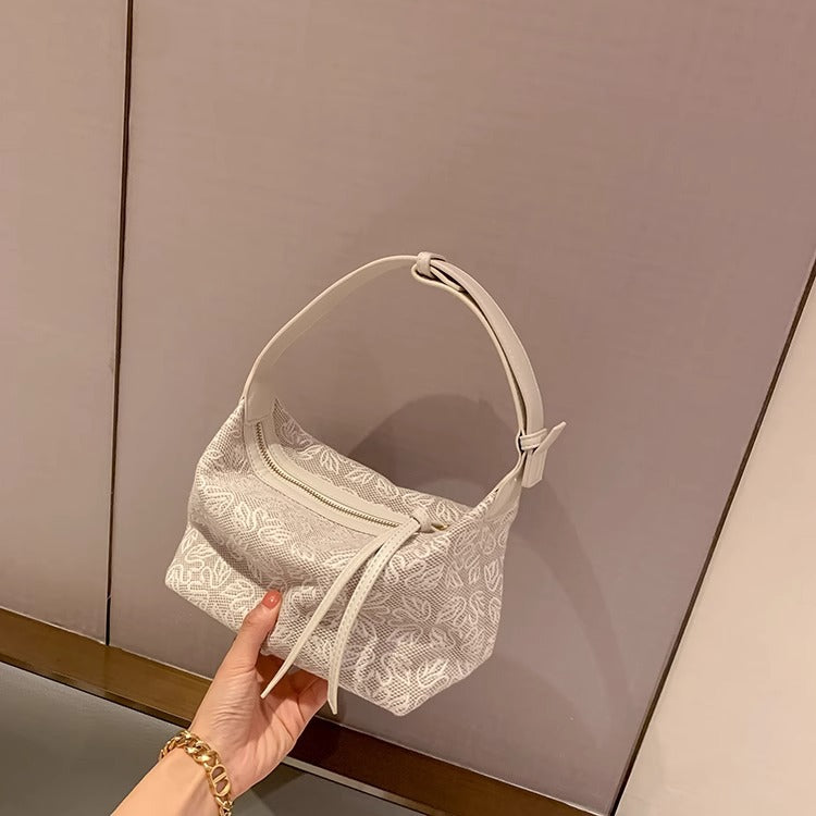 罗家时尚天鹅刺绣医生包包2023秋冬款女包帆布单肩手提休闲秋腋下