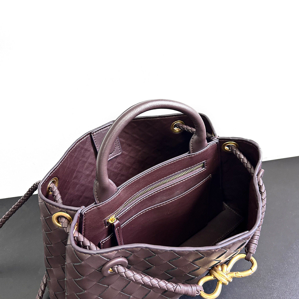 2023真皮编织包手提包女包单肩包牛皮手拎包小众品牌大包金色背包