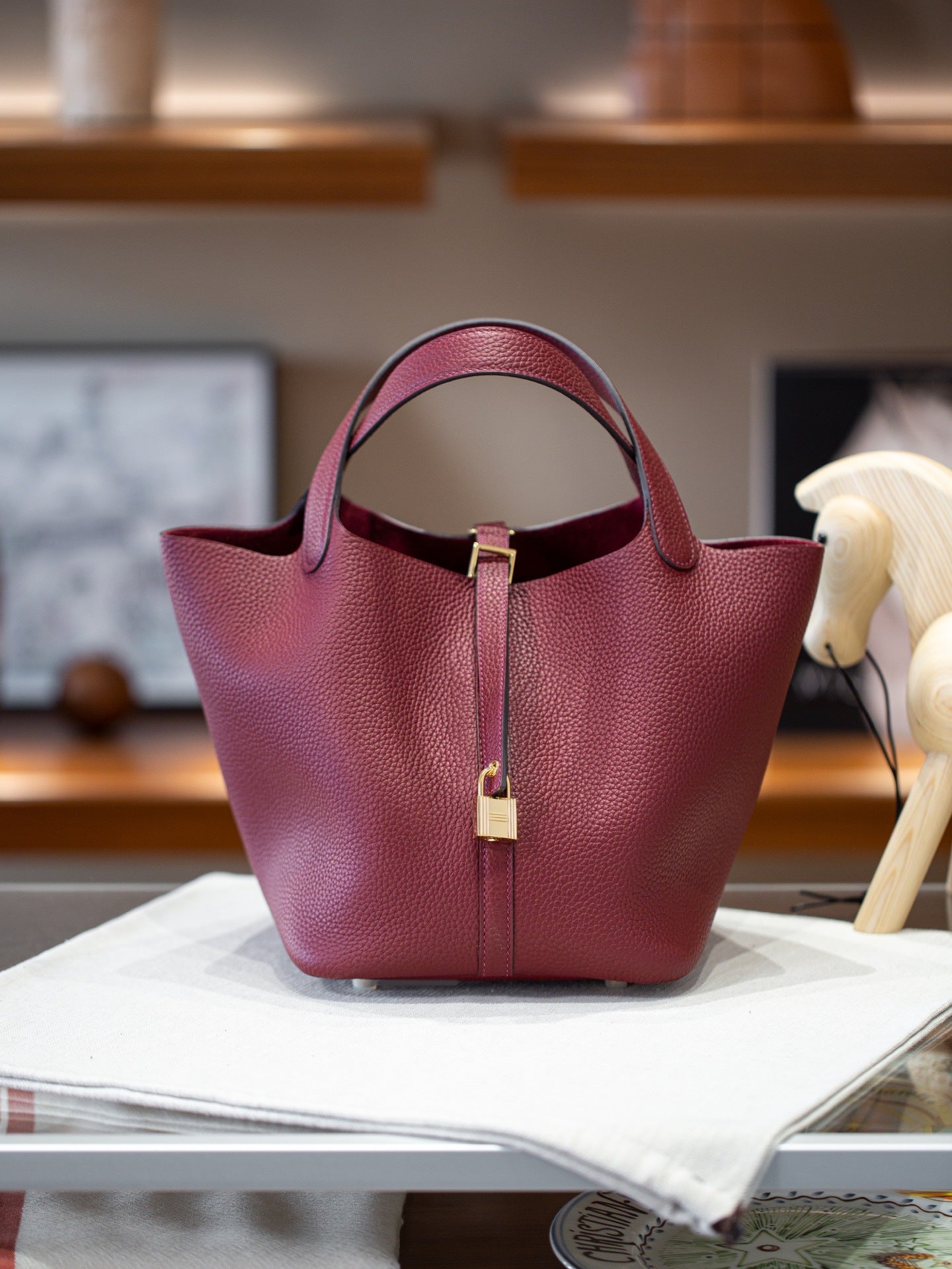 半手工蜡线缝制进口TC皮菜篮子女包金银扣大容量百搭手提22/18寸