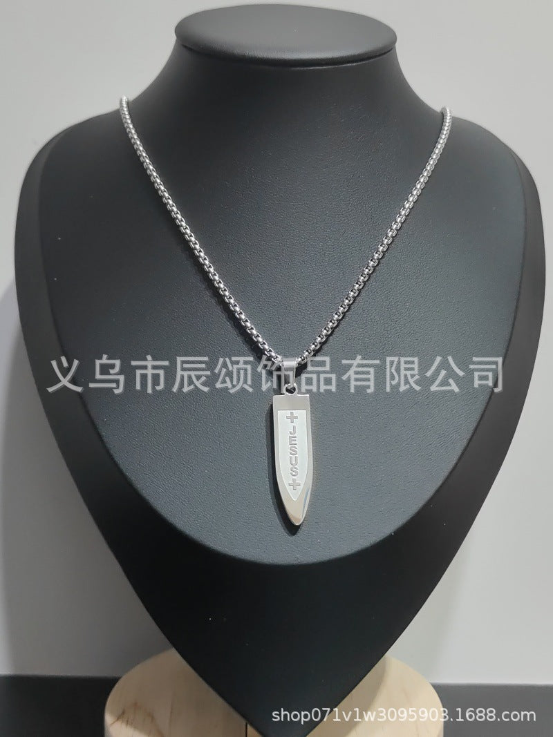 亚马逊热销不锈钢十字架吊坠男欧美潮流百搭18K金电镀子弹 头项链