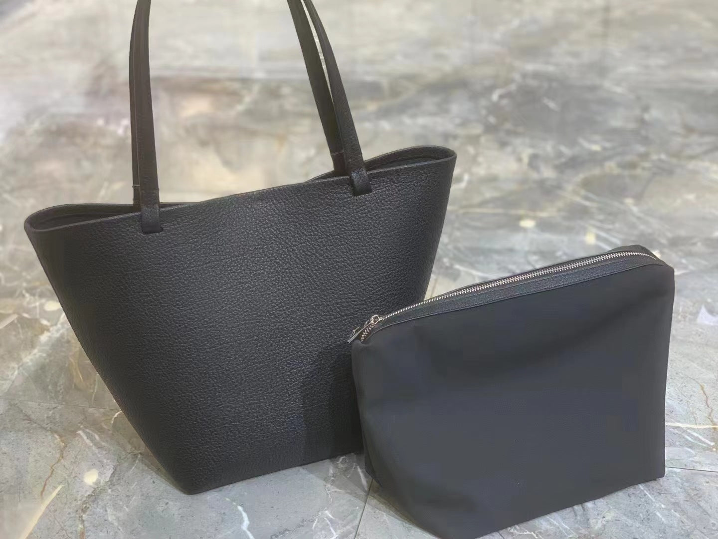 潮 极简togo头层小牛皮大容量托特tote手提单肩斜挎包 无痕代发