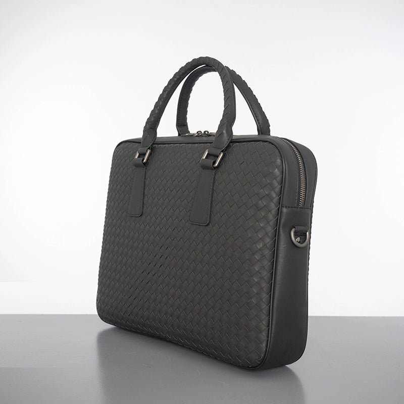 X&BV手提包男商务休闲公文包真皮编织青年电脑包时尚单肩斜挎包男