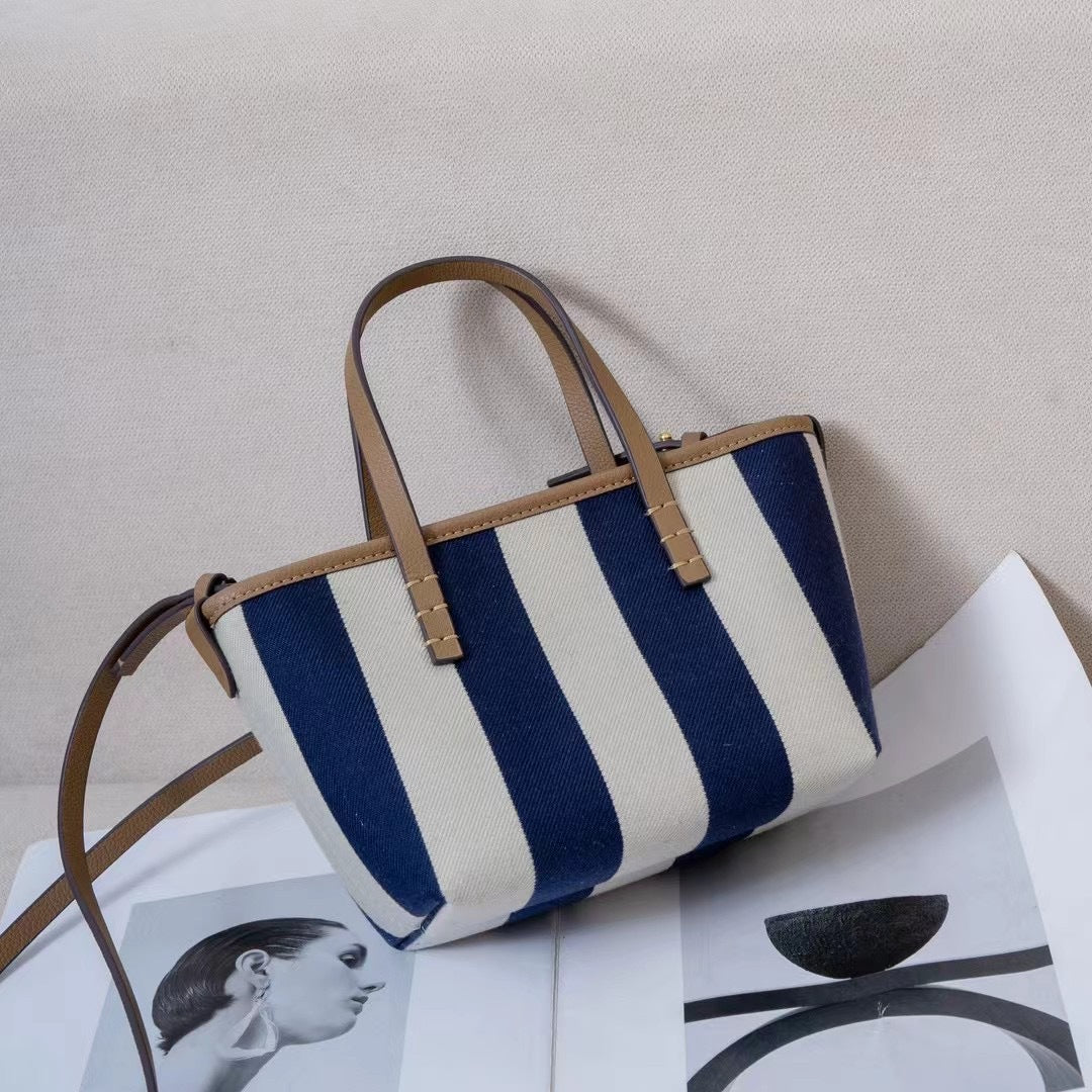 大牌包包女2024新款百搭大容量托特包条纹帆布通勤单肩手提购物袋