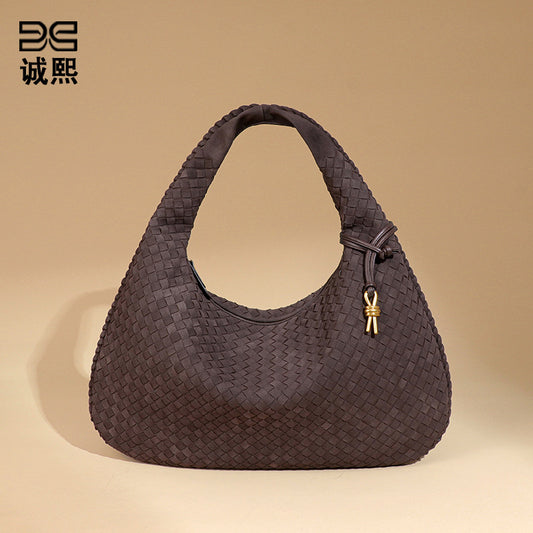 欧美新品全手工编织单肩女包磨砂麂皮绒大容量手提包时尚腋下包包