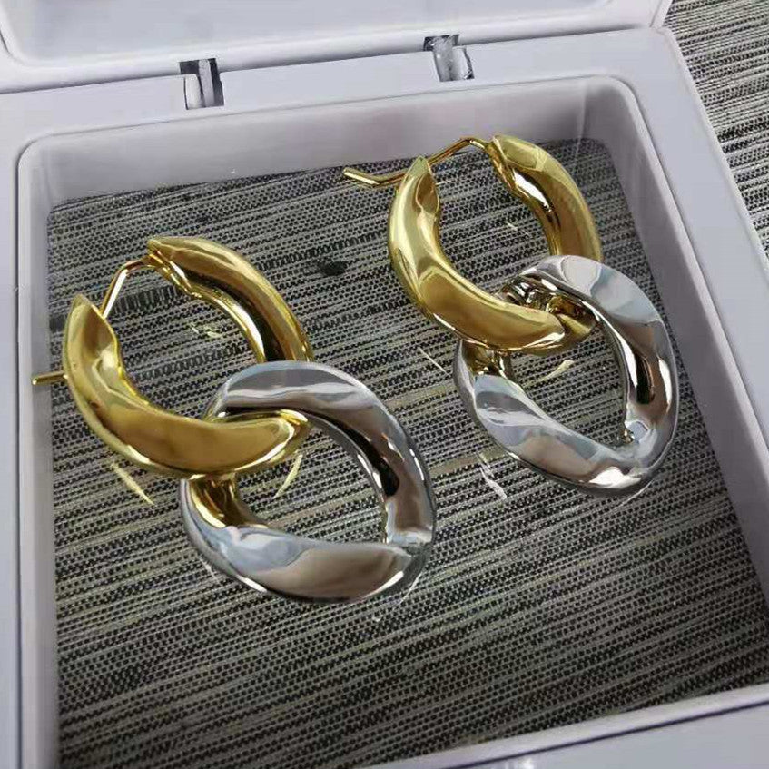 BV家新款耳环女几何链条两色耳饰品高级感个性可拆卸二戴拼色耳钉