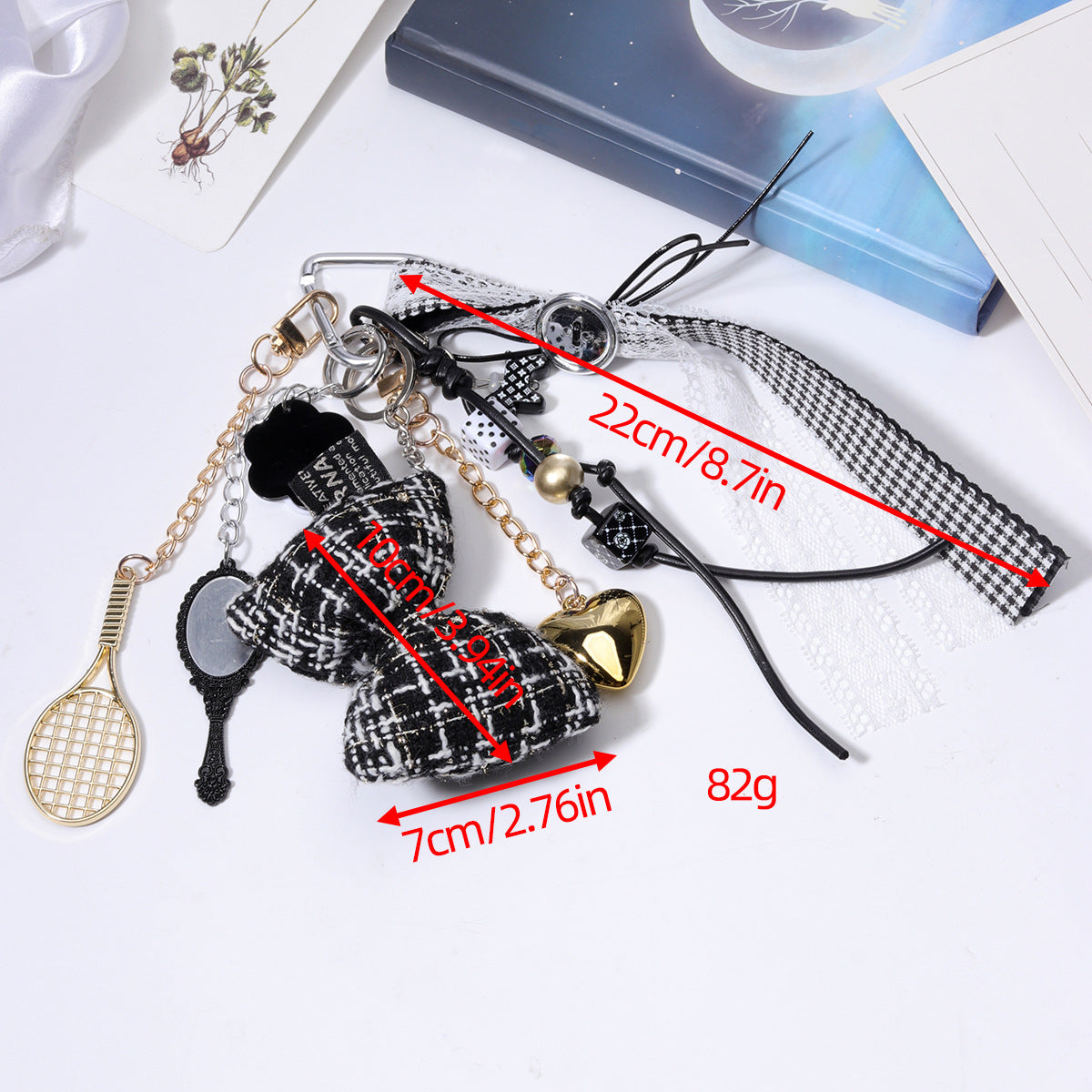 跨境现货miu系蝴蝶结挂件包挂配饰钥匙扣小挂件简约ins风羽毛球拍