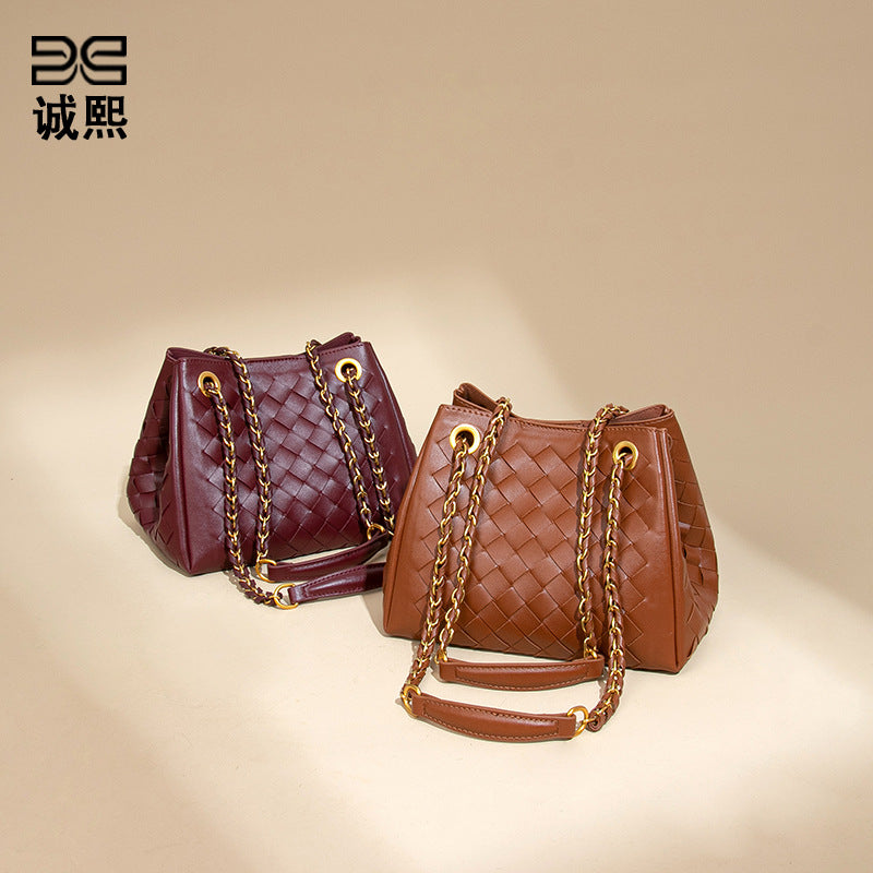 跨境新款降落伞编织女包链条高级感单肩斜跨腋下包子母手提水桶包