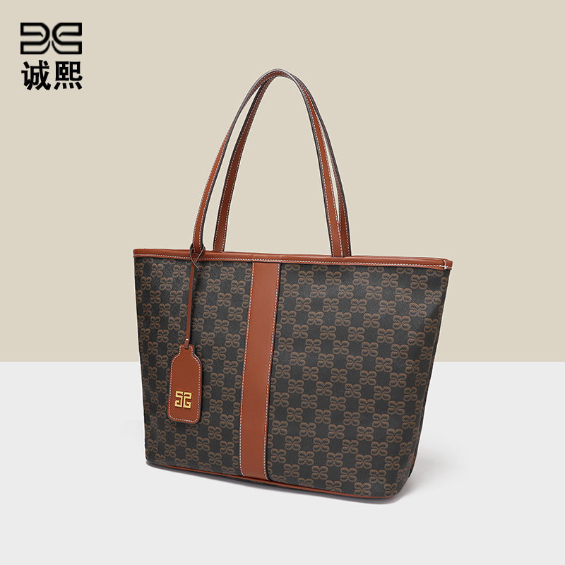 高级感大容量老花手提托特包时尚潮流大容量购物袋休闲单肩腋下包