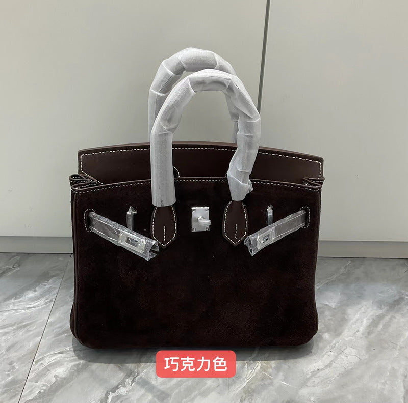 美拉德 铂金麂皮配牛皮包包女秋冬高级感手提包 潮百搭单肩斜挎包