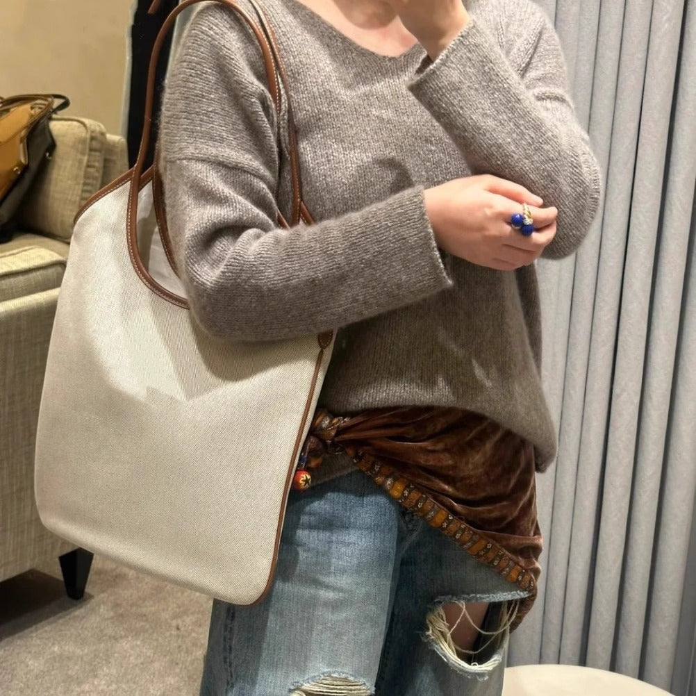 24新款缪家M帆布公文包托特包tote保龄球包手提大容量女士缪同款