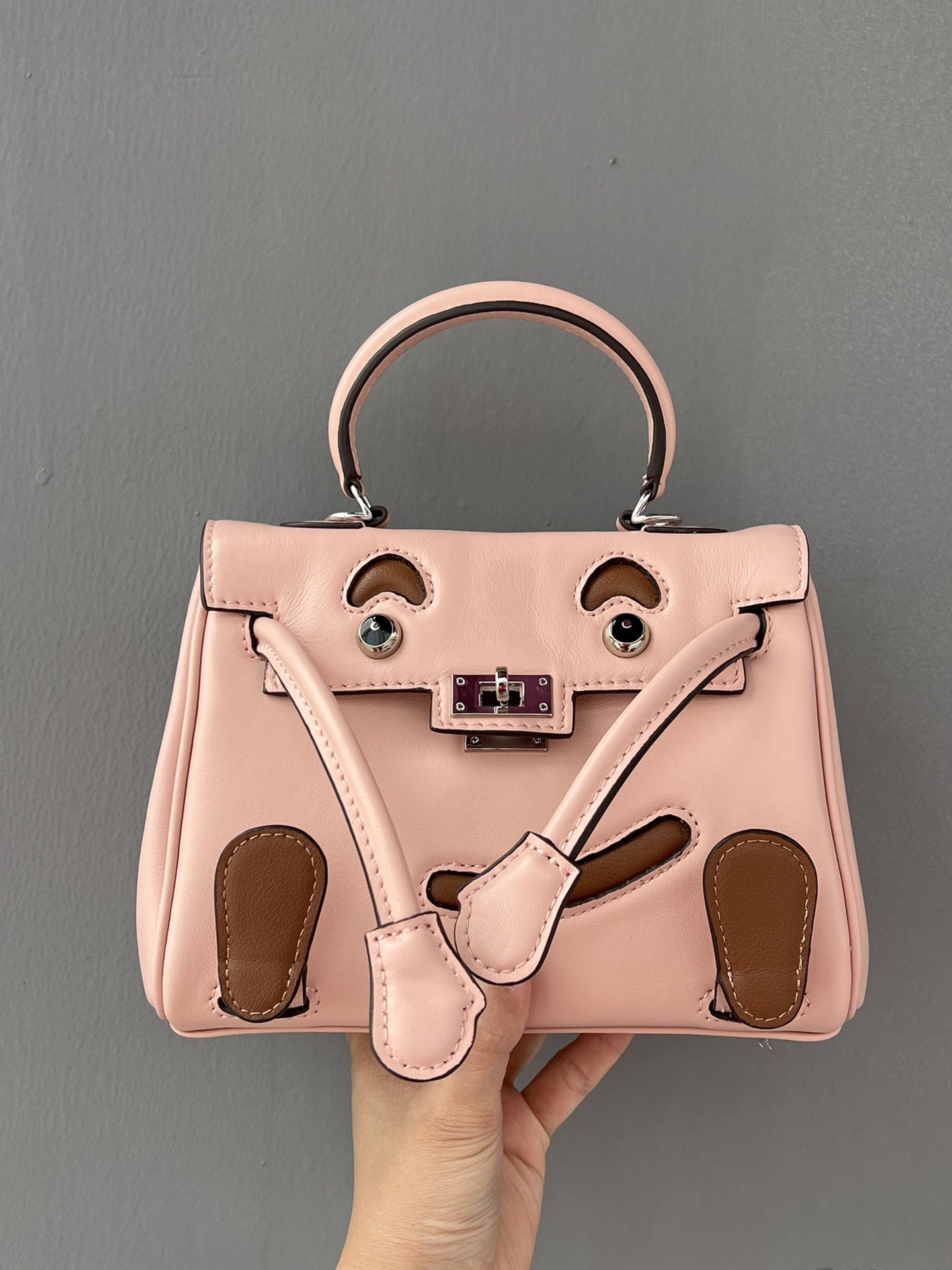 2025春季高级感头层牛皮笑脸包 千禧娃娃迷你凯莉包可爱斜挎包