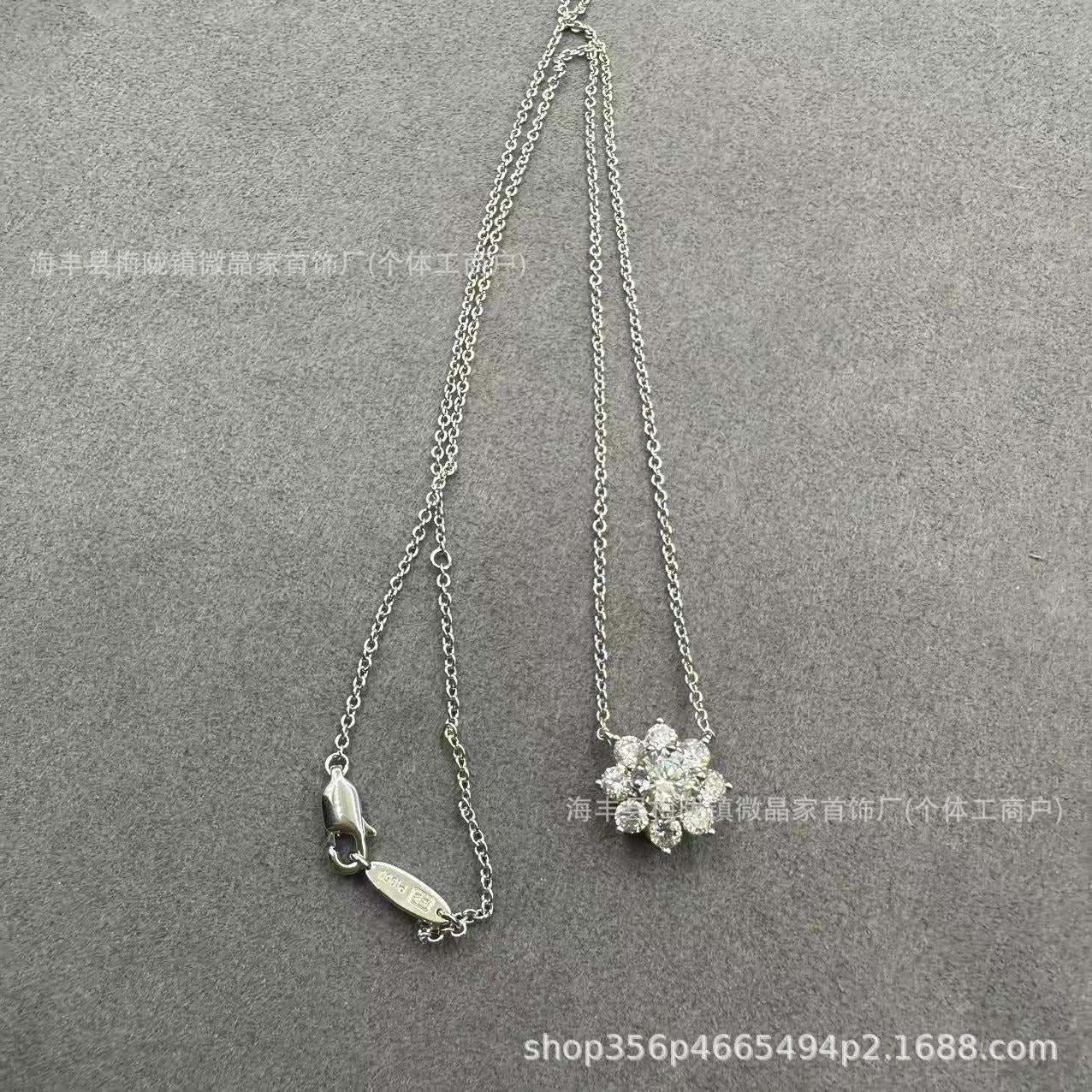 高版本海瑞太阳花项链纯银满钻花朵锁骨链网红款精工CNC厂家直销